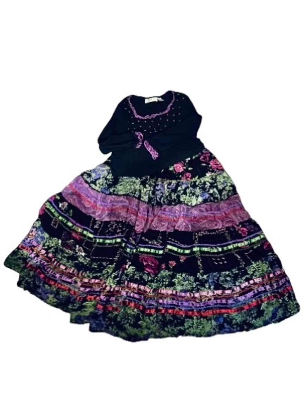 Vintage ANII 90’s Skirt Top Set Beaded Boho Bohemian Floral Fairy Maxi Bohemian